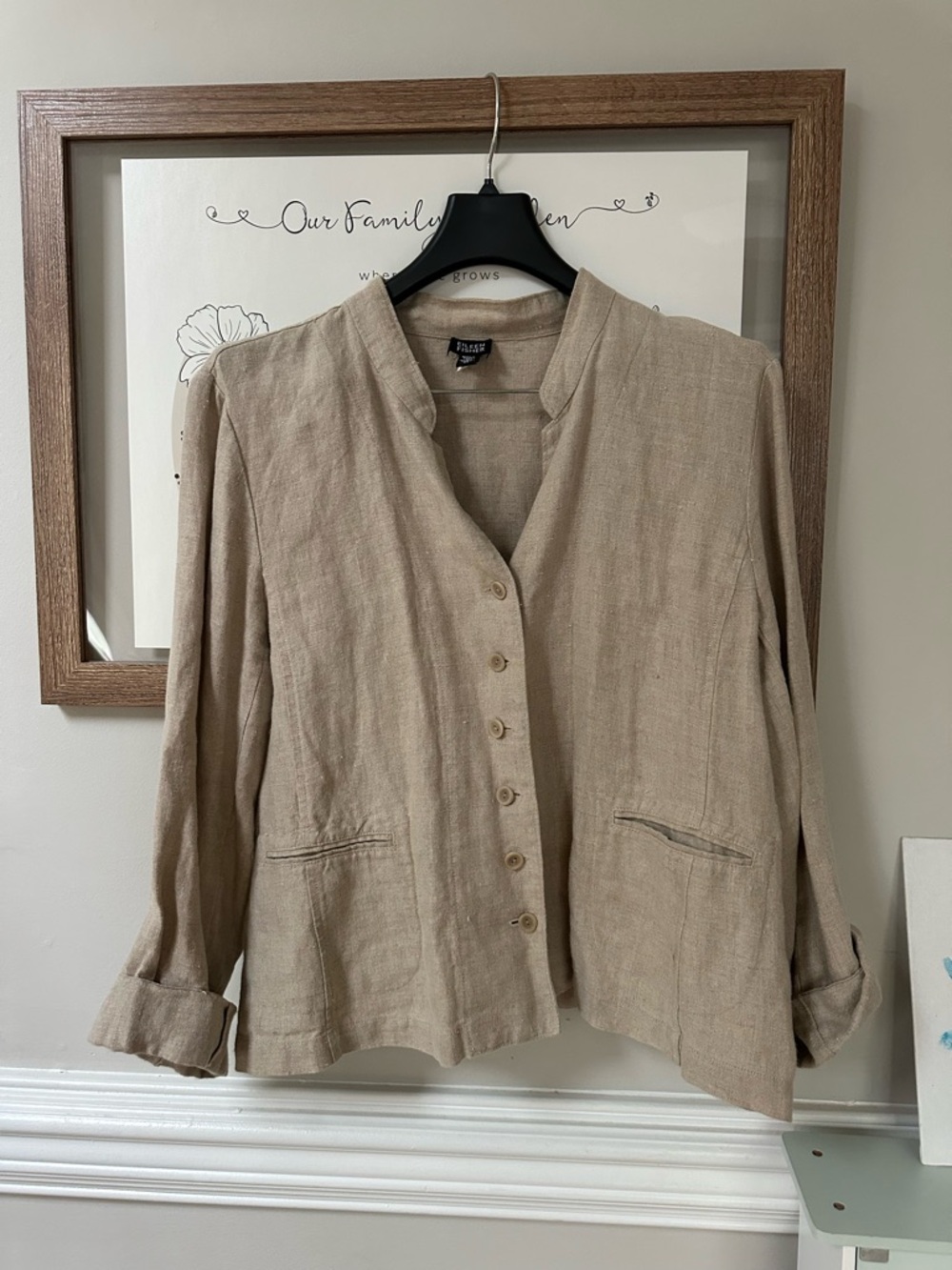 Eileen Fisher Beige Irish Linen Button Shirt Jacket Women’s size XL
